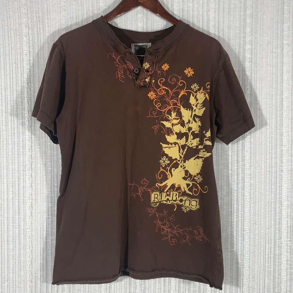 90's Vintage Billabong Button V-Neck Brown T-LG
